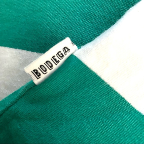 Cornerstore Bodega ‘Say Less’ Smiley Face Men’s Long Sleeve Green Striped Polo - Picture 9 of 12